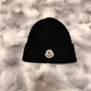 Moncler Black Knit Beanie with Logo